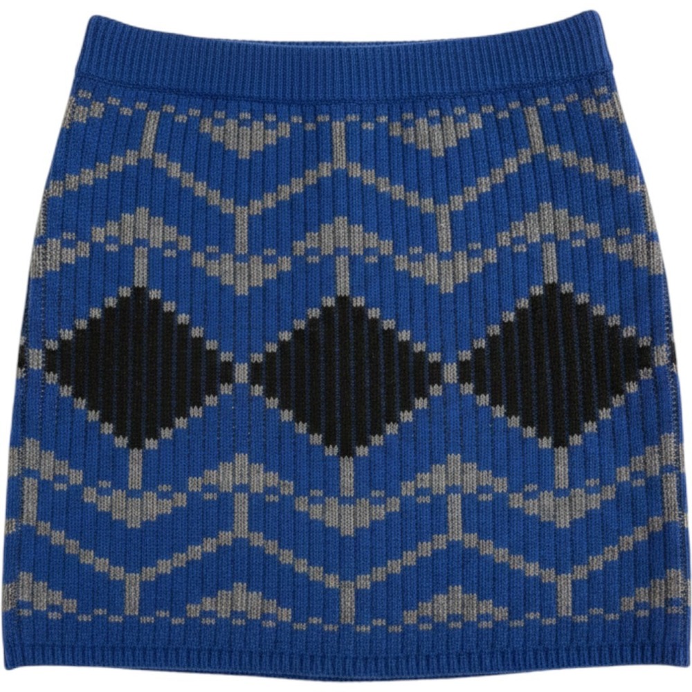 Moda International Womens XS Blue Geometric Wool Blend Knit Mini Skirt Y2K Style